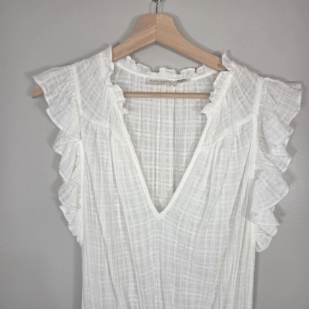 Ramy Brook White Cotton Flutter Sleeve Mini Dress Women's M Bridal Shower Reso